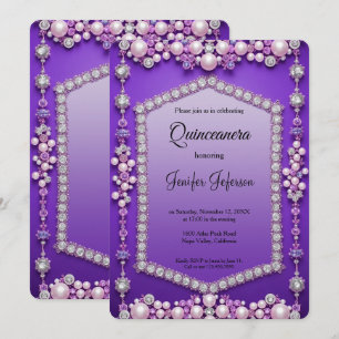 Modern jewel pearls Quinceanera Invitation