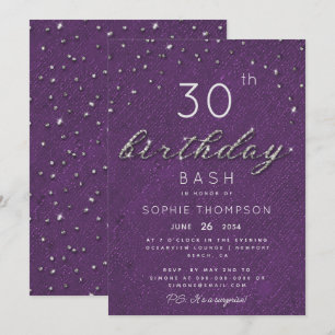 Modern Jewel Purple Sparkle Glitter Birthday Party Invitation