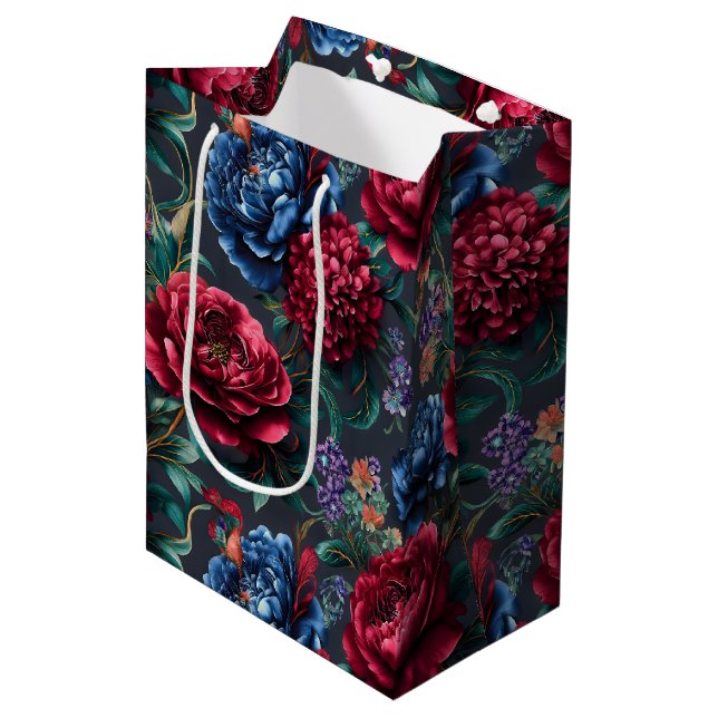 Modern Jewel-tone Floral Pattern Medium Gift Bag (Front Angled)