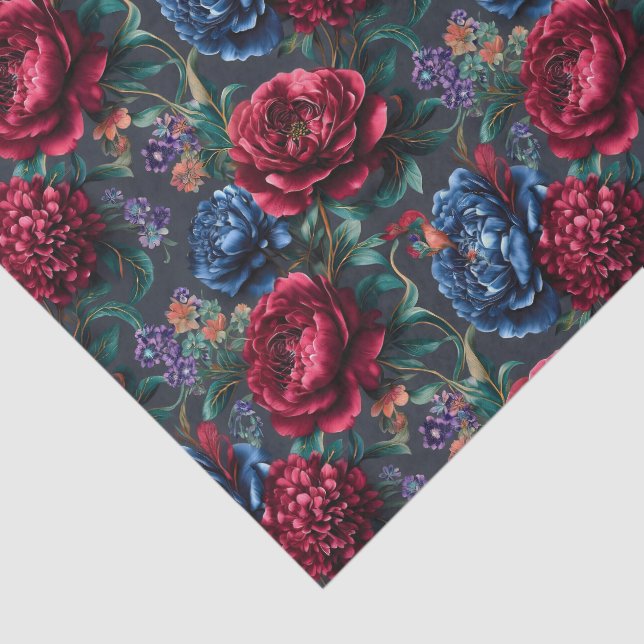 Modern Jewel-tone Floral Pattern Tissue Paper (Detail)