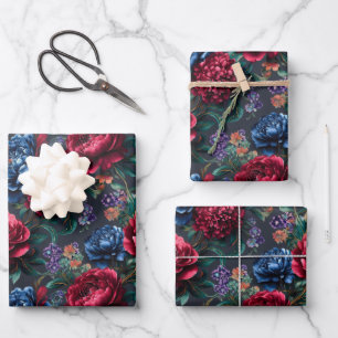 Modern Jewel-tone Floral Pattern Wrapping Paper Sheet