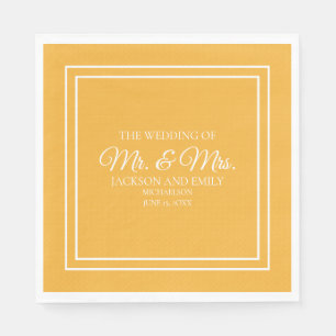 Modern Jewel Tone Mustard Yellow White Wedding Napkin