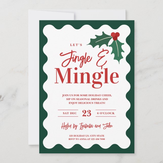 Modern Jingle and Mingle Christmas Party Holiday Card (Front)