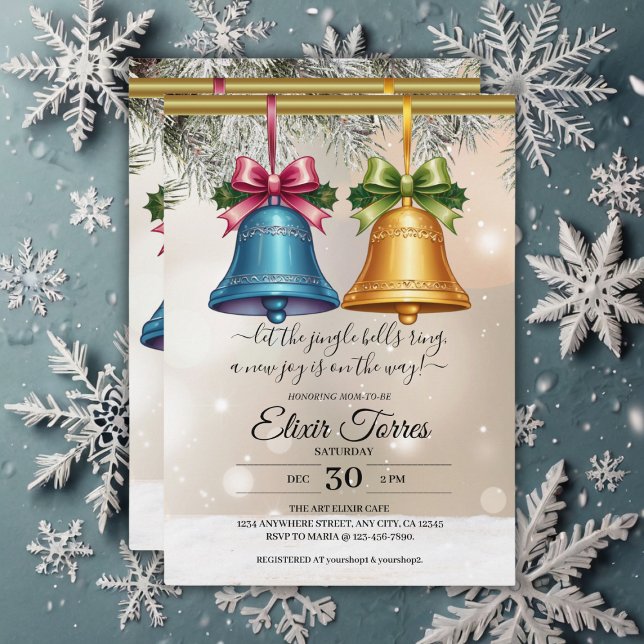 Modern Jingle Bells Christmas Ornament Baby Shower Invitation (Creator Uploaded)