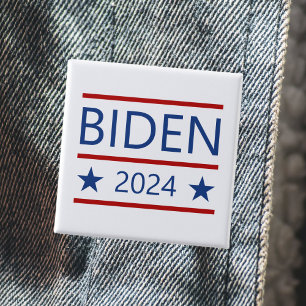 Modern Joe Biden 2024 with Patriotic Red Lines 15 Cm Square Badge