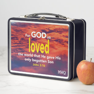Modern JOHN 3:16 FOR GOD SO LOVED Christian Metal Lunch Box