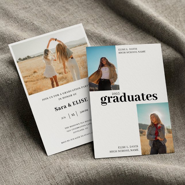 Modern Joint Graduation Party, Celebrate Two Grads Invitation (Modern Joint Graduation Party Invitation – Celebrate Two Grads, Class of 2025)