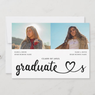 Modern Joint Graduation, Two Person Now and Then Invitation