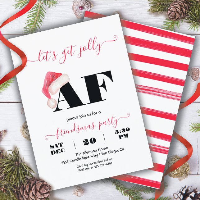 Modern Jolly AF Friendsmas Christmas Holiday Party Invitation (Creator Uploaded)