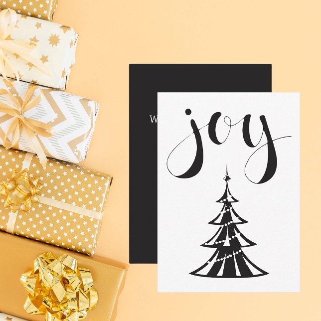 Modern Joy Black and White Christmas Tree  Card (Creator Uploaded)