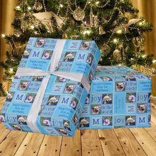 Modern JOY Chic Icy Light Blue 3 Photo Collage Wrapping Paper