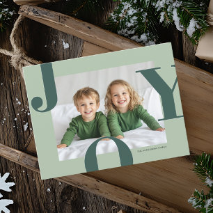Modern JOY Christmas Photo   Green Family Postcard