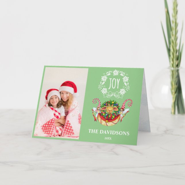 Modern Joy Christmas Typography Rudy Fairies Photo Holiday Card (Front)