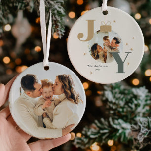 Modern JOY Family Photos Christmas Holiday Ceramic Tree Decoration
