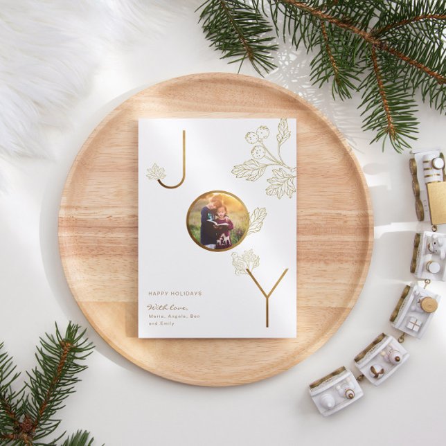 Modern Joy Holiday Photo Foliage Gold Card (Creator Uploaded)