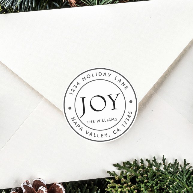 Modern Joy Holiday Return Address Classic Round Sticker (Creator Uploaded)