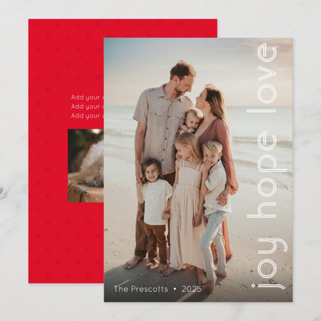 Modern Joy Hope Love Photo Christmas Holiday Card (Front/Back)