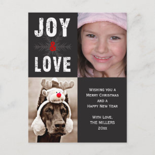 Modern Joy & Love Christmas Holiday Photo Postcard