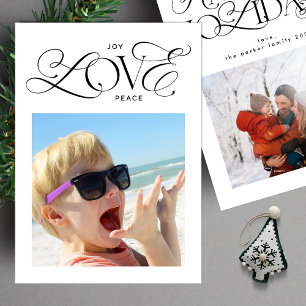 modern joy LOVE peace script 2 photo HAPPIEST Holiday Card