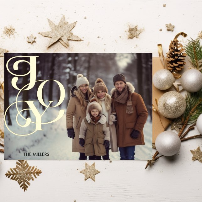 Modern Joy Minimal Elegant 1 Photo Green Gingham Foil Holiday Card (Modern Joy Minimal Elegant 1 Photo Green Gingham Foil Holiday Card)