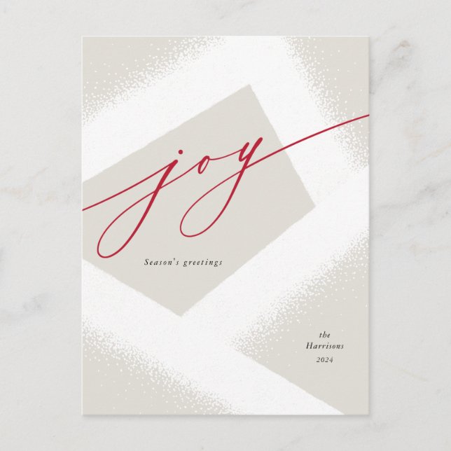 Modern Joy Minimalist Red & White Holiday No Photo Postcard (Front)