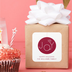 Modern Joy Ornament Red Happy Holidays Sticker