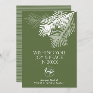 Modern Joy Peace Pine Branches Add LOGO - Business Holiday Card