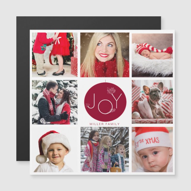 Modern Joy Photo Collage Holiday Magnetic Card (Front/Back)