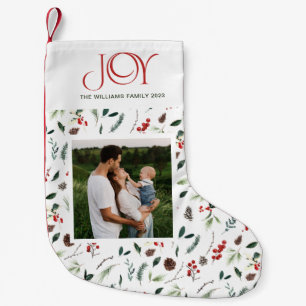 Modern Joy Red Berry Botanical Photo Christmas Small Christmas Stocking