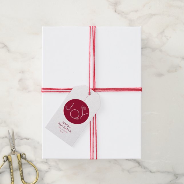 Modern Joy Red Happy Holidays Gift Tag (With Twine)