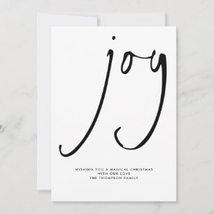 Modern Joy Script Black White Christmas  Holiday Card