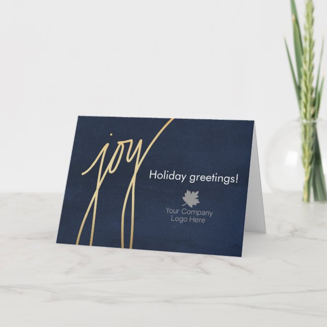 Modern Joy Script Holiday Corporate Logo Imprinted Card (Front)