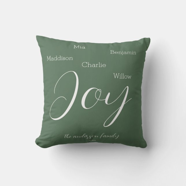 Modern Joy Script Personalised Family Holiday Cushion (Front)