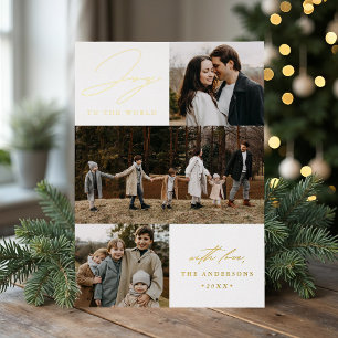Modern Joy to the World 4 Photo Foil Holiday Card