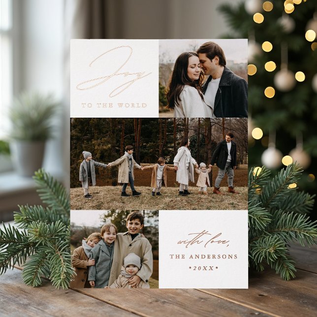 Modern Joy to the World 4 Photo Foil Holiday Card (Creator Uploaded)