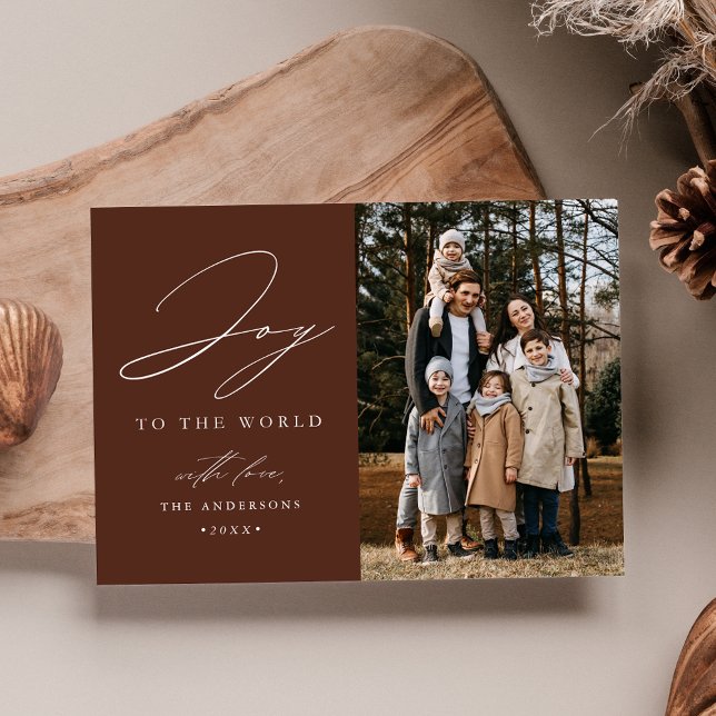 Modern Joy to the World Brown Photo Holiday Card (Creator Uploaded)