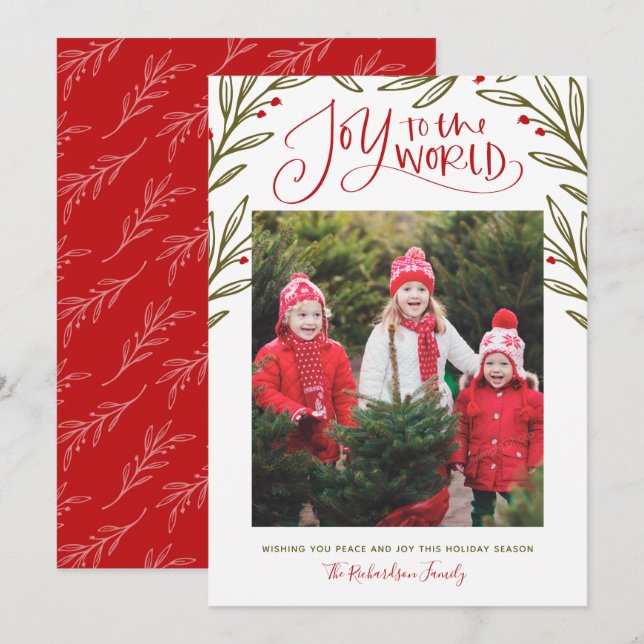 Modern Joy to the World Christmas Photo Holiday Card (Front/Back)