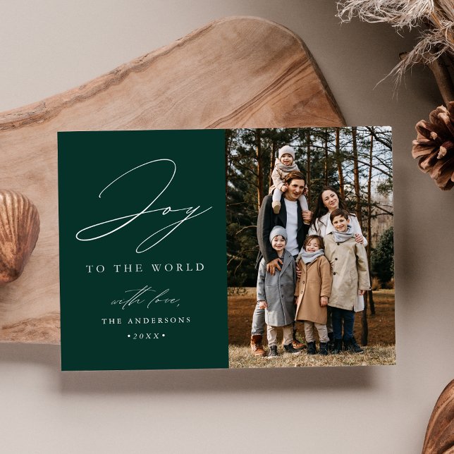 Modern Joy to the World Green Photo Holiday Card (Creator Uploaded)