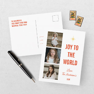 Modern Joy To The World Photo Collage Holiday Postcard