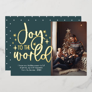 Modern Joy To The World Photo Foil Holiday Card