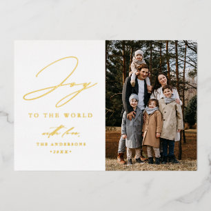 Modern Joy to the World Photo Foil Holiday Card