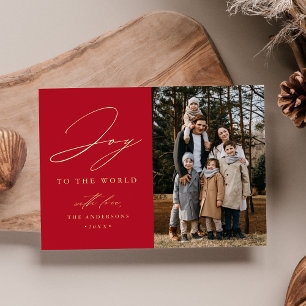Modern Joy to the World Red Photo Foil Holiday Card