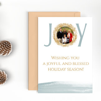 Modern Joy Wreath Family Christmas Card