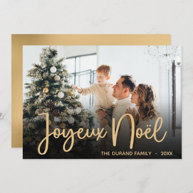 Modern Joyeux Noel Photo Holiday Card (Front/Back)
