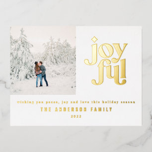 modern joyful 1 photo  foil holiday postcard