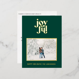 modern joyful 1 photo  foil holiday postcard