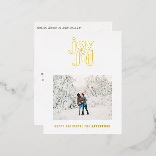 modern joyful 1 photo  foil holiday postcard