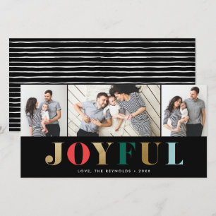 Modern Joyful 3 Photo Christmas Holiday Card