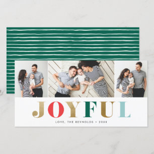 Modern Joyful 3 Photo Christmas Holiday Card