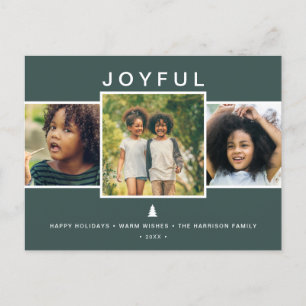 Modern Joyful 3 Photos Holiday Postcard